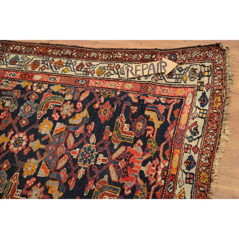 Hand Knotted Oriental 100% Wool Carpet Traditional Floral Navy Blue & Blues Bakhtiari Area Rug - 8' 1'' X 3' 6''