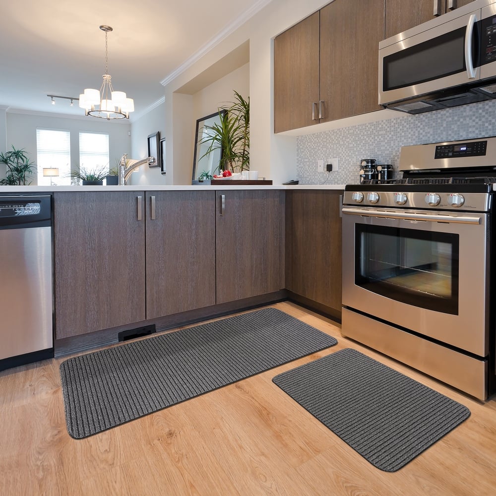 Beverly Rug Non Slip Washable Kitchen Rugs and Mats 2 Piece Set, 48"x20" + 30"x20"