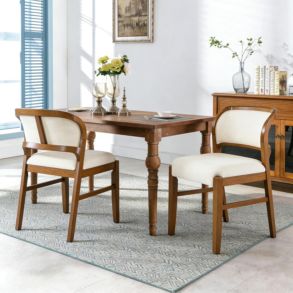 Christopher Knight Home - Mid-Century Modern Upholstered Dining Chair with Solid Rubber Wood Frame and Padded Seat Back