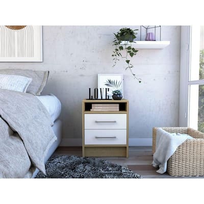 Nightstand with 2 Storage Drawers,20" Height Small Bed Side Furniture End Table,Metal Handles,Wooden Top Cabinet for Bedroom