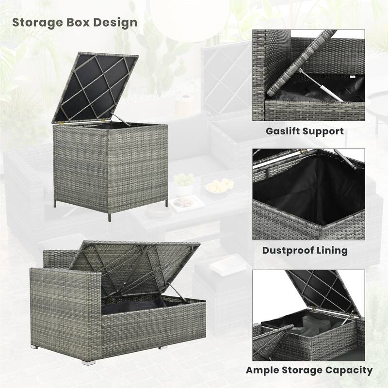 6-Piece All-Weather Outdoor PE Rattan Sofa Set - Patio Wicker Sectional with Storage Box, Removable Covers & Table