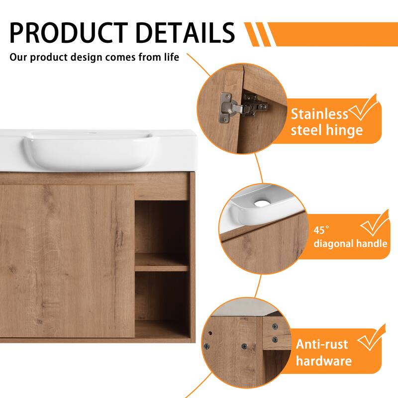 Bathroom Vanity With Sink In 24/28 Inch, Floating Bathroom Vanity With Soft Close Door