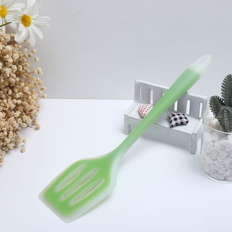Silicone Slotted Design Heat Resistant Egg Pancake Turner Spatula Green Clear