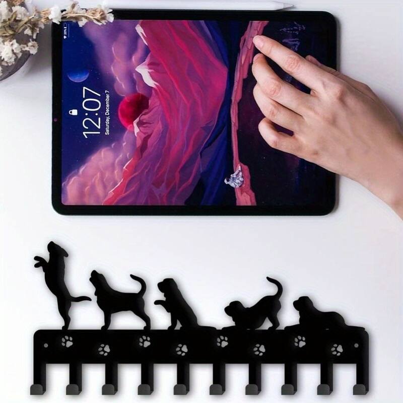 Black Metal Wall-Mounted Towel Hook Rack with 6 Hooks for Bathroom and Kitchen Storage - 12.09”L x 5.9”H