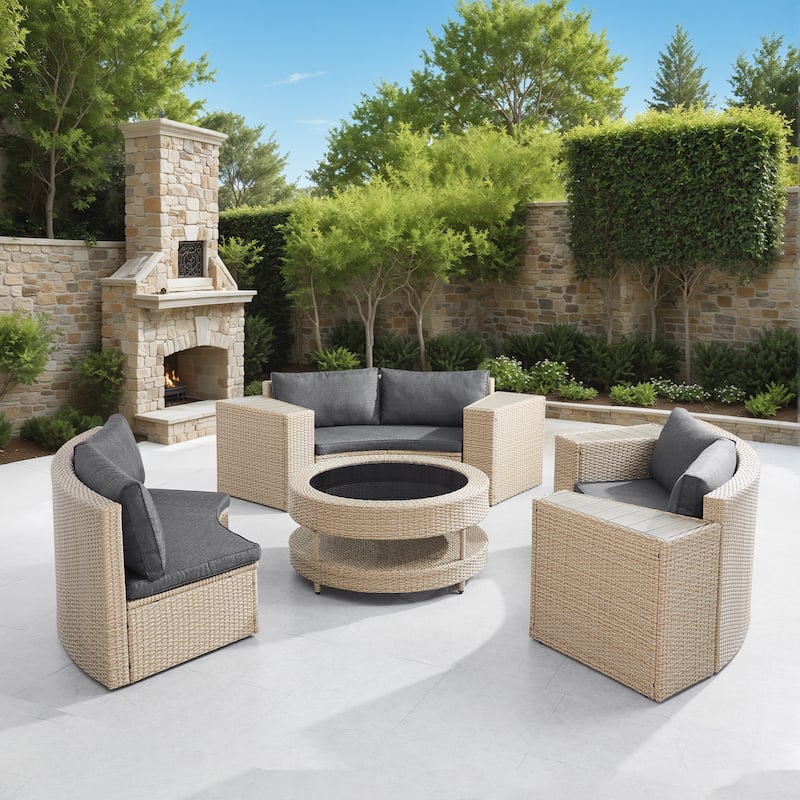 Corvus Fiji Half Round 8-piece Outdoor Wicker Sectional Curved Sofa Set