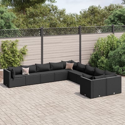 vidaXL Patio Sofa Set with Cushions Lounge Setting Outdoor Furniture Poly Rattan - 9.8 x 9.8 x 8.9