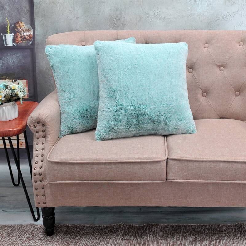 Tip Dyeing Light Fauxfur Square Pillow Covers set of 2, NO INSERT - Blue Turquoise