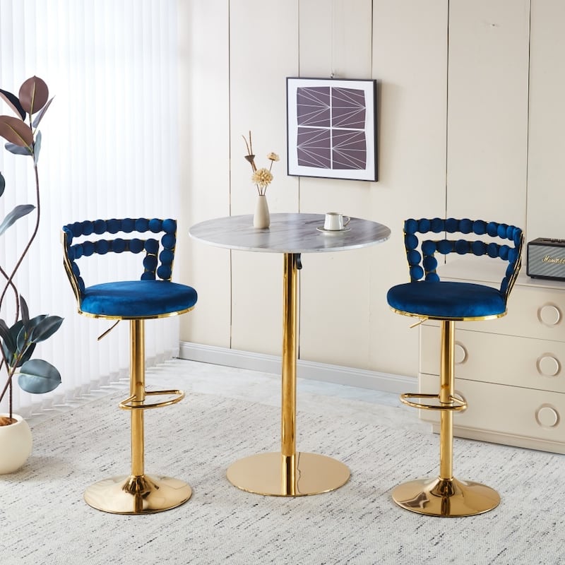 Set of 2 Modern Bar Chair with Golden Color Iron Tube Legs, Soft Cushions and Comfortable Backrest