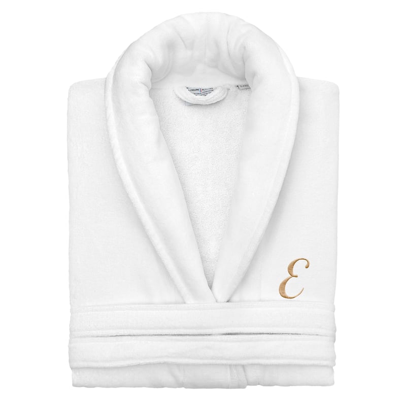 Authentic Hotel and Spa 100% Turkish Cotton Personalized Unisex Anovia Velour Bathrobe - Gold Script Font - Large/XLarge - E