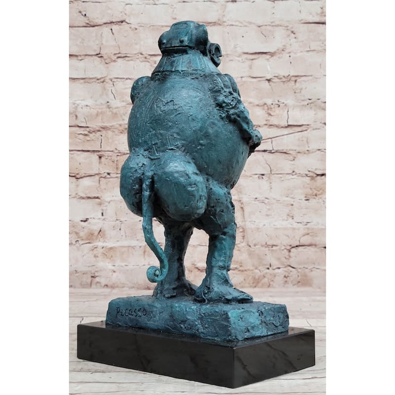 Hand Made Picasso Baboon Monkey Animal Holding Her Baby Genuine Bronze Statue