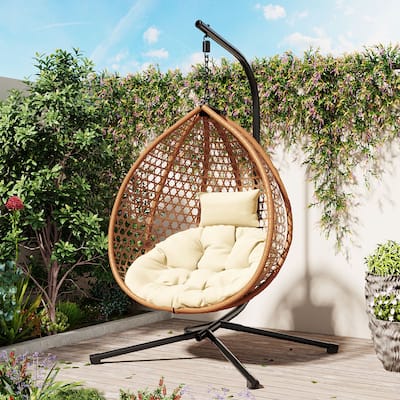 Sturdy Hammock Chair with Stand,Durable Hanging Egg Chair with Rattan Weaving,Comfortable chairs with Soft Removable Cushion