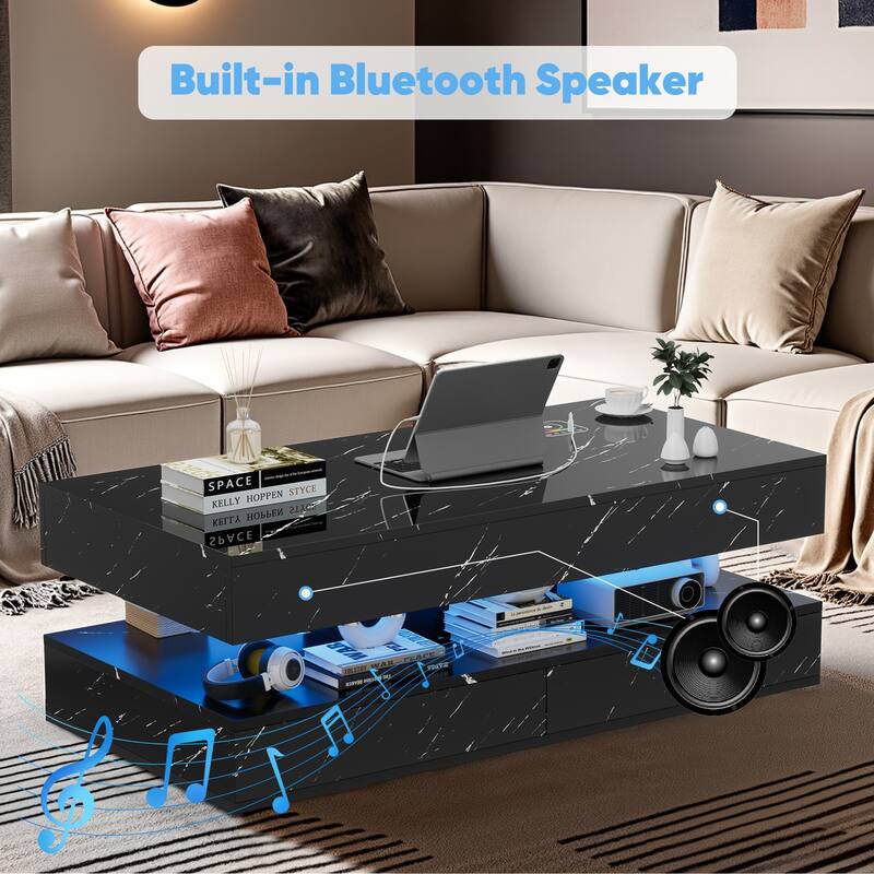 Pocassy LED Coffee Table 47.2 Inches Double-Layer Center Tables
