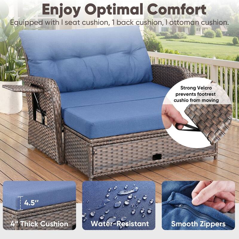 Outdoor Rattan Lounge Chair with Footrest for Backyard - Brown