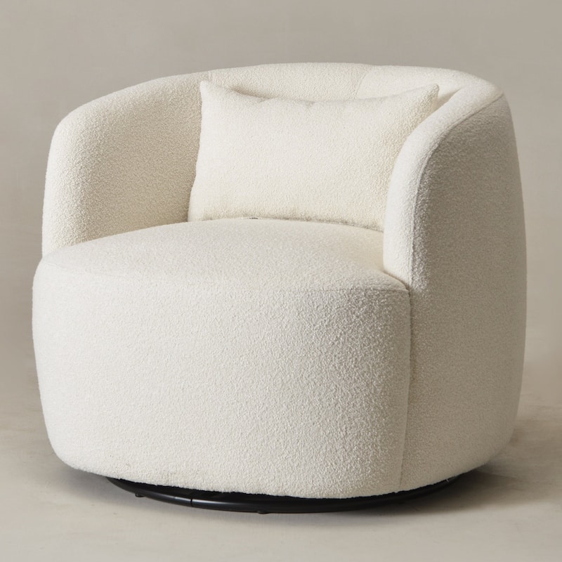 KINWELL 34" Sherpa Swivel Accent Chair Boucle Upholstered Armchair