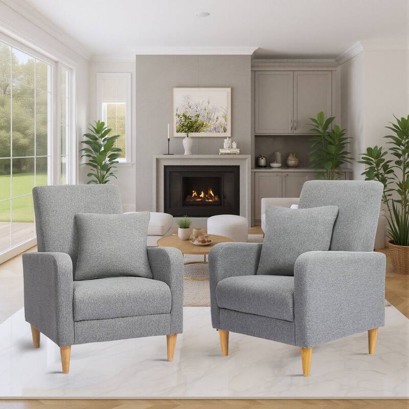 RENEWLINE Modern Accent Chair with Pillow & Walnut Legs - Lounge Seat for Living Room, Compact Design - Light Grey-Fabric