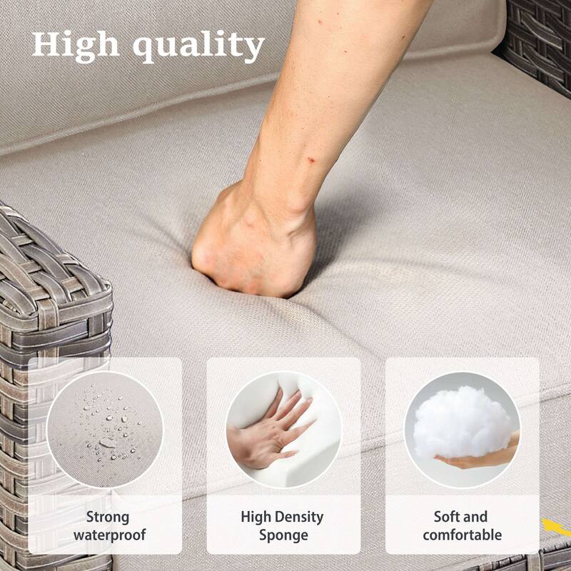 Glissia 3-Piece Gray Wicker Outdoor Swivel Glider Chair Set with 4-Inch Thick Cushions and Side Table