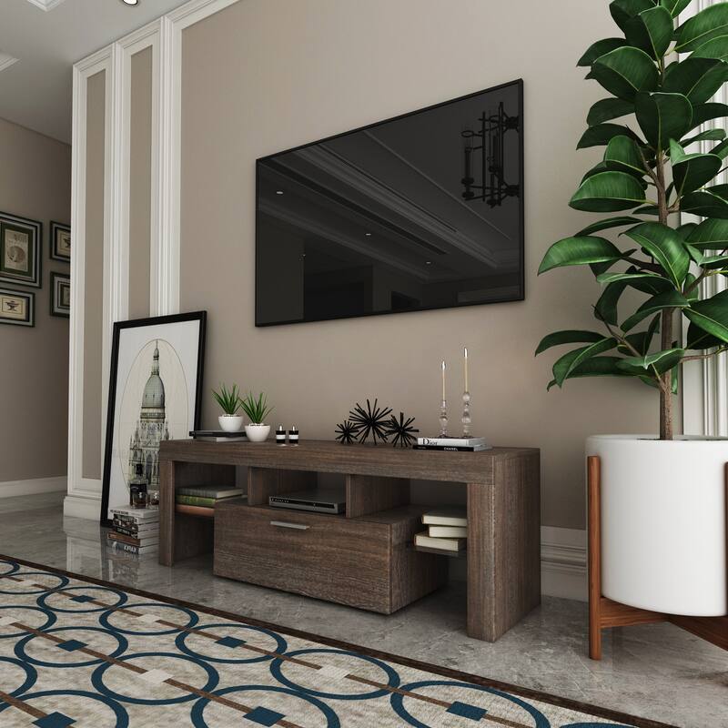 TV Stand with 3 Open Shelves, LED Color Changing Lights, Toughened Glass Shelf Floor Cabinet Floor TV Wall Cabinet