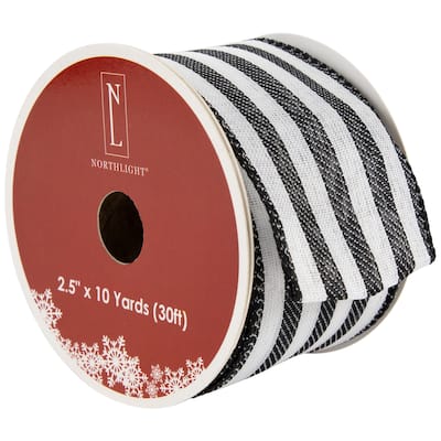 Striped Wired Craft Ribbon - 2.5" x 10 Yards - Black and White - 2.5" x 10 Yards
