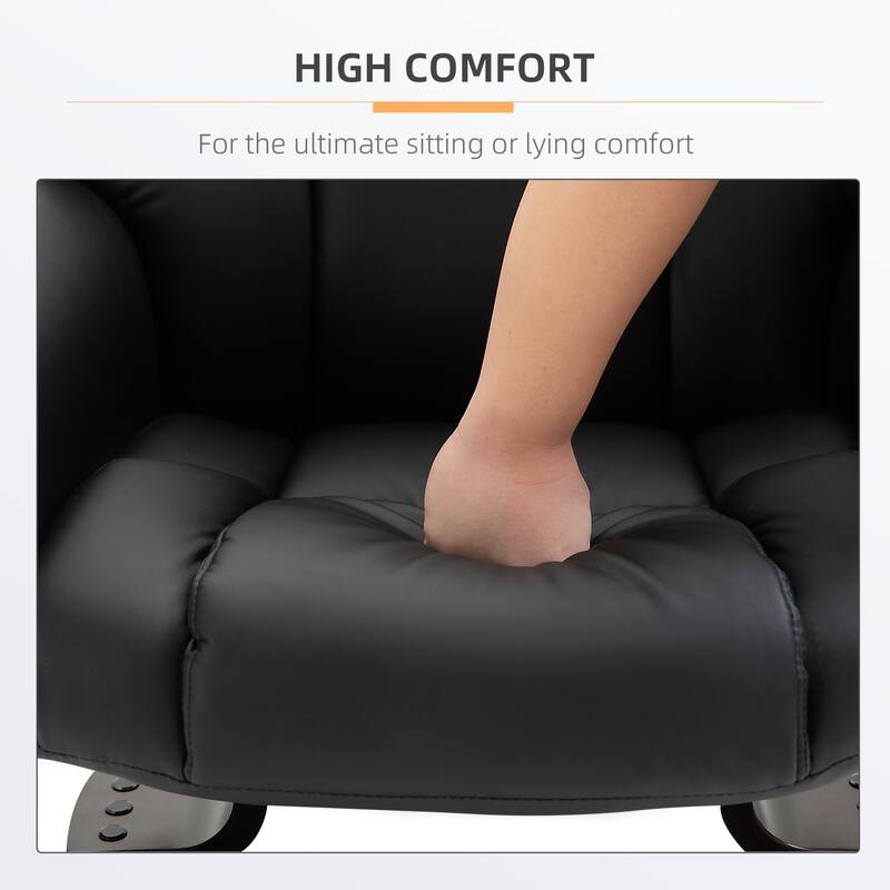Black Faux Leather 360° Swivel Manual Recliner Set with Ottoman, 10 Vibration Massage Points, Side Pocket