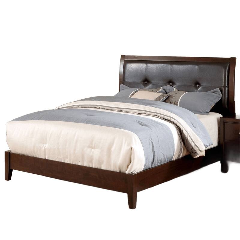 Eastern King Size Bed with Button Tufted Headboard in Brown Cherry Finish