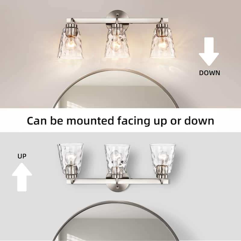 Matte Black/Brushed Nickel 3-Light 22 in. Vanity Light with Hammered Clear Glass Shades - Matte Black