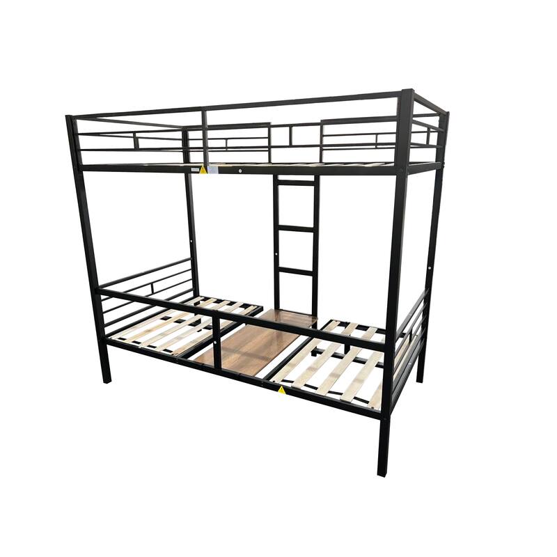 Transformable Twin Loft Bed with Table and Storage, Durable Metal Frame, Noise-Free Slats, Full-Length Guardrails