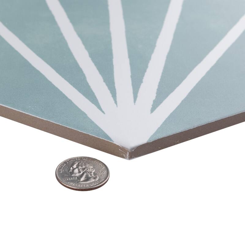 Merola Tile Horizon Dusk Hex Aquamarina 7-3/4" x 9" Porcelain Floor and Wall Tile