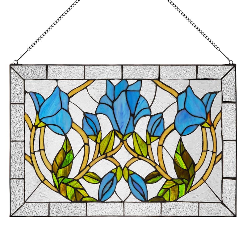 16-in H Blue Floral Vines Multicolored Stained Glass Window Panel - 24" x 0.25" x 16" - Blue
