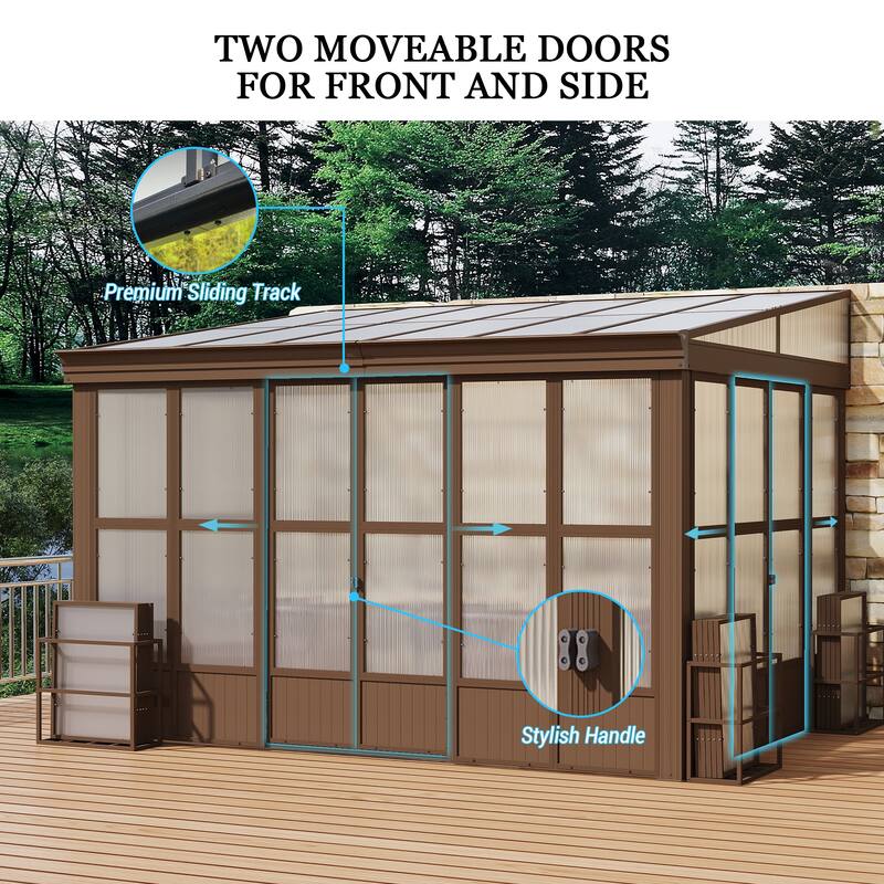 Lean-to Sunroom 10x12FT, Wall Mounted Solarium