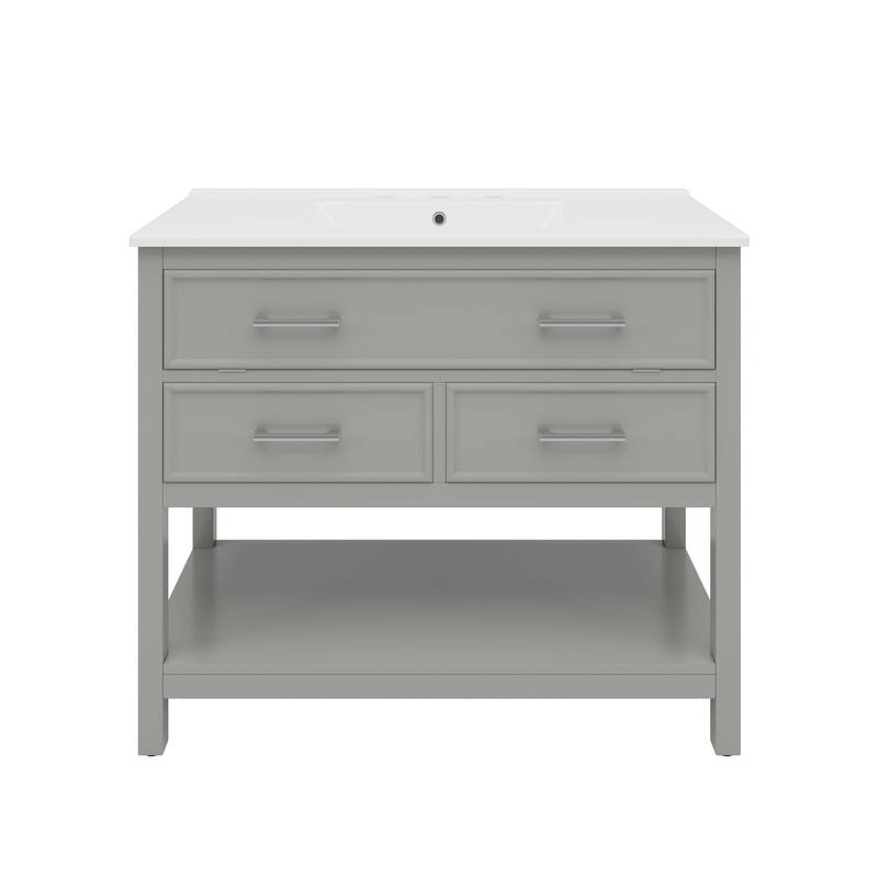 36" Bathroom Vanity with Ceramic Sink, Bathroom Vanity with Tip-Out Tray and 2 Full-Extension Drawers