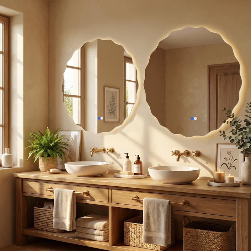 Round Frameless Dimmable LED Light Anti-Fog Wall Bathroom Vanity Mirror