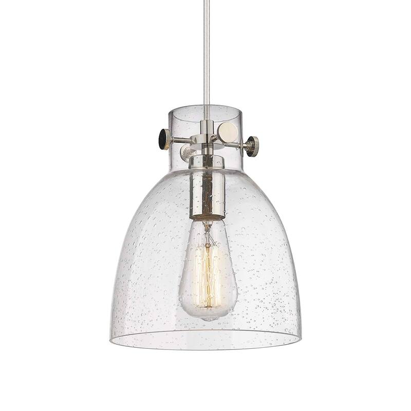 Innovations Lighting 410-1PS-10-8 Newton Bell Pendant Newton Bell 8" - Polished Nickel / Seedy