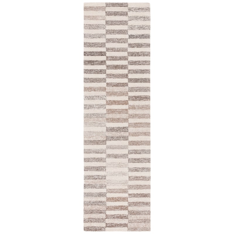 SAFAVIEH Handmade Ebony Elsie Modern Wool Rug - 2'3" x 8' Runner - Beige/Ivory