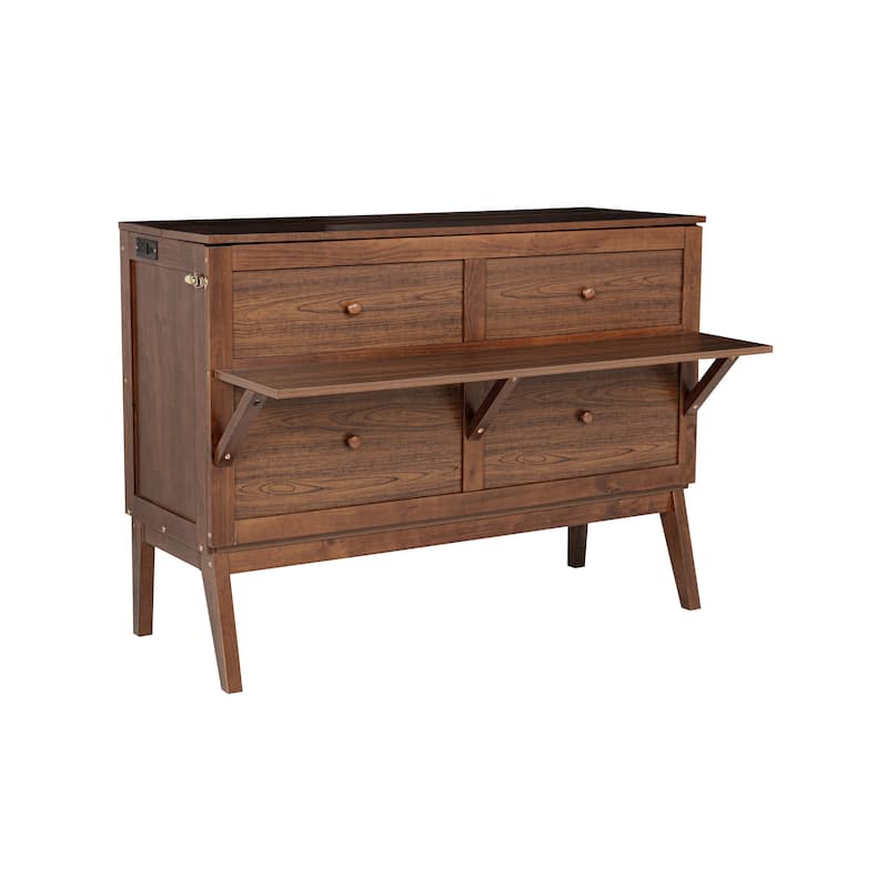 Full Size Murphy Bed with USB Port and Removable Shelves on Each Side, Solid Pine Murphy Cabinet Bed for Home Office