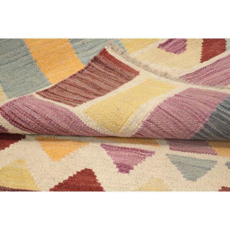 Hand Woven Oriental 100% Wool Carpet Southwestern Geometric Multi-Colored Kilim Runner Rug - 8' 0'' X 2' 1''