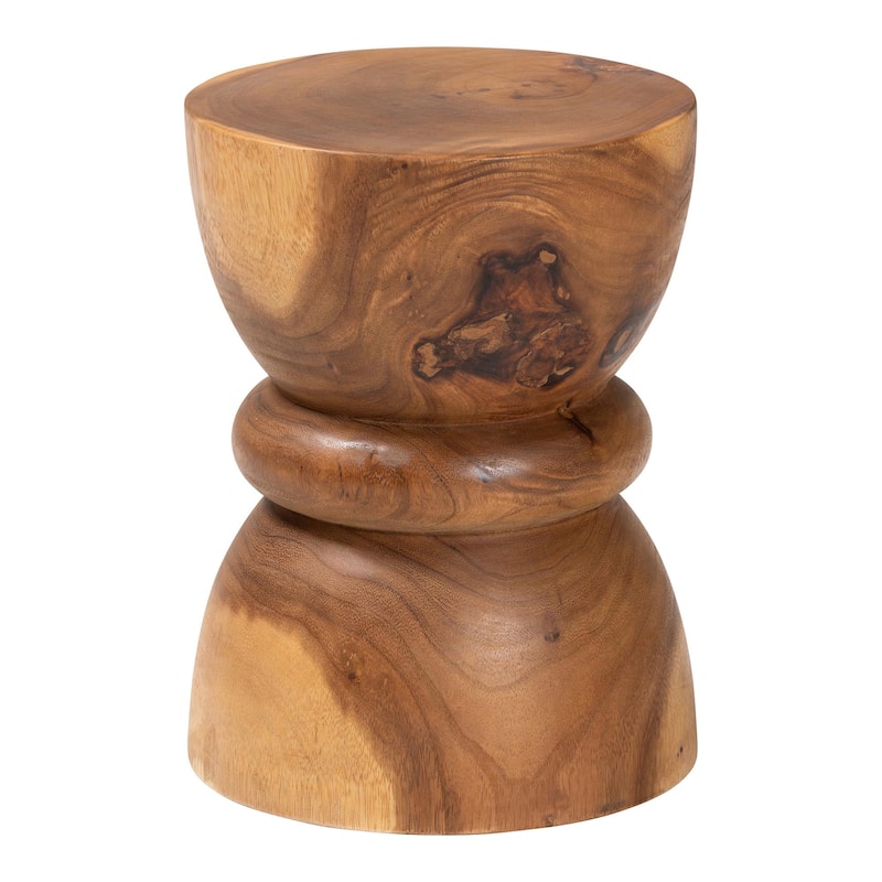 Bancroft Solid Suar Wood Side Table - Handcrafted Sculptural End Table with Hourglass Design, Modern Boho Style