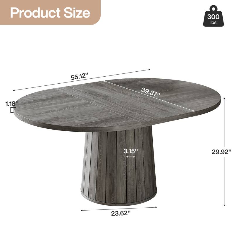 Brown Finish Manufactured Wood 6-Person Dining Table with Polygonal Cylinder Wooden Base - 55.11"L x 39.37"W x 29.92"H