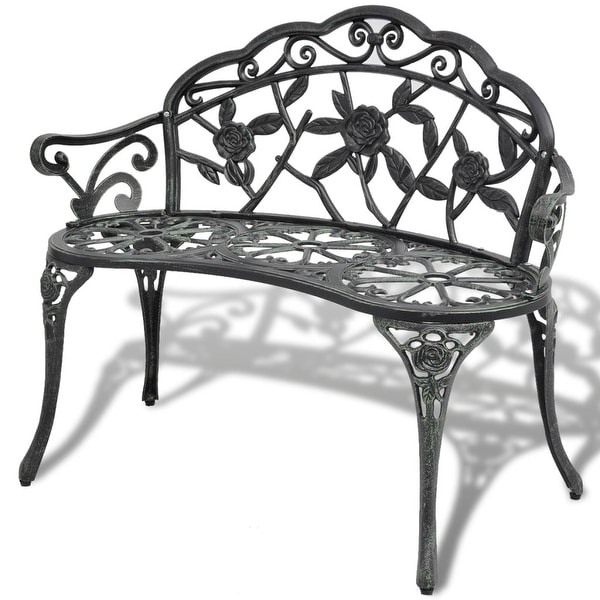 Shop Patio Garden Bench Chair Porch Park Cast Aluminum Outdoor Rose Antique Green Free