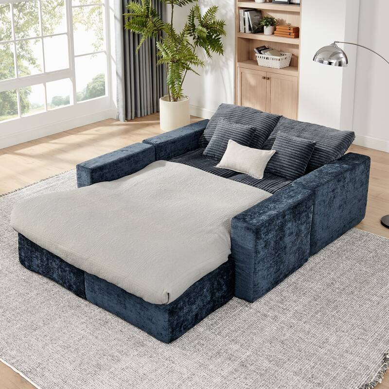 U Shaped Sectional with 2 Ottomans, Cloud Modular Sleeper Sofa Corduroy Chaise Lounge for Living Room, Deep Seat Recliner