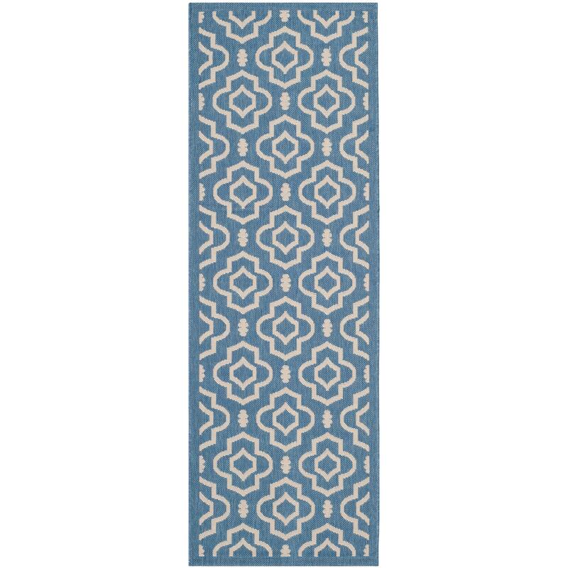 SAFAVIEH Courtyard Ketty Indoor/ Outdoor Waterproof Patio Backyard Rug - 2'3" x 6'7" Runner - Blue/Beige