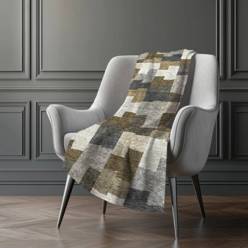 Premium Machine Washable Modern Blocks Sherpa Throw Blanket