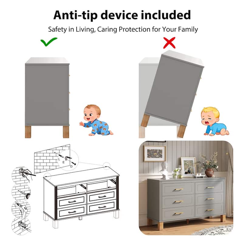 6-Drawer Double Dresser Modern Storage Cabinet