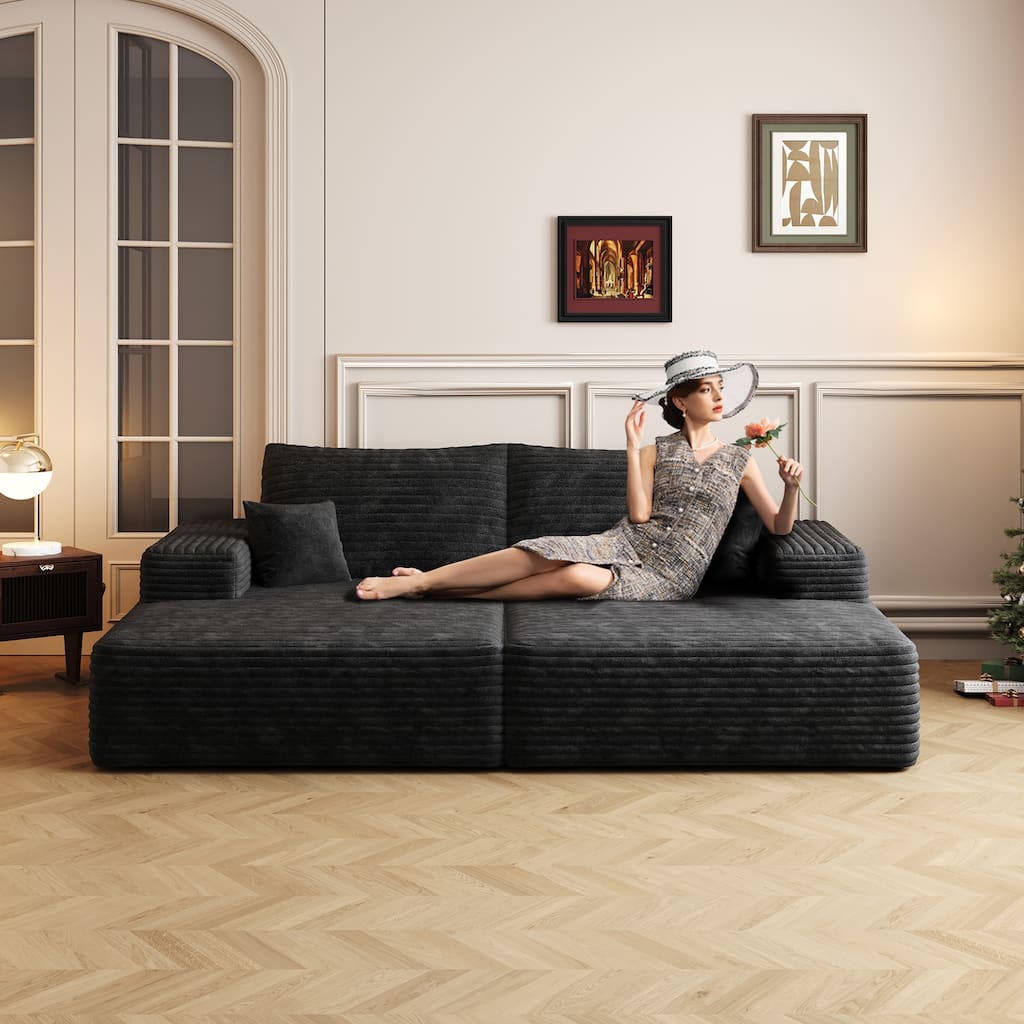 Floor Standing Modular Sleeper Sofa Bed Corduroy Double Chaise Lounger