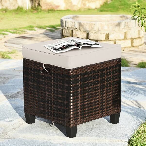 Gymax Set Of 2 Patio Wicker Rattan Ottoman Footrest Garden Outdoor W Overstock 32356259