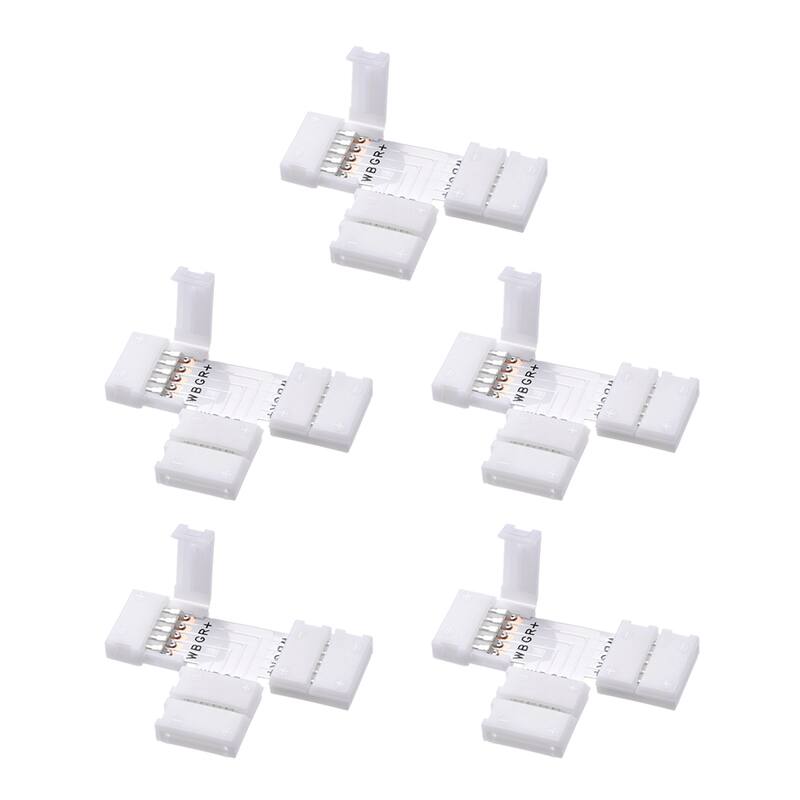 12mm 5P T-shape LED Strip Connector for 5050 RGB 5 Conductor Strip Lights 5Pcs - White - T-shape,5Pcs