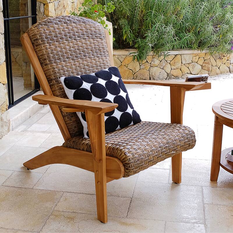 Cambridge Casual Camden Teak Patio Adirondack Chair Set with Padded Woven Seat - FREE Patio Cover