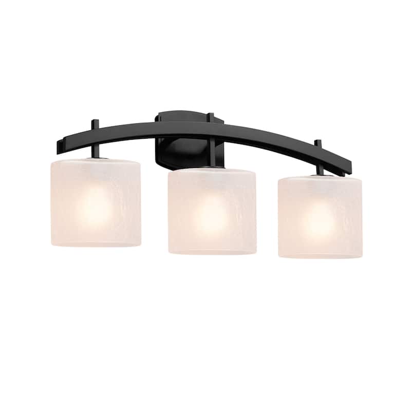 Justice Design Fusion Archway 3-light Matte Black Bath Bar, Frosted Crackle Oval Shade