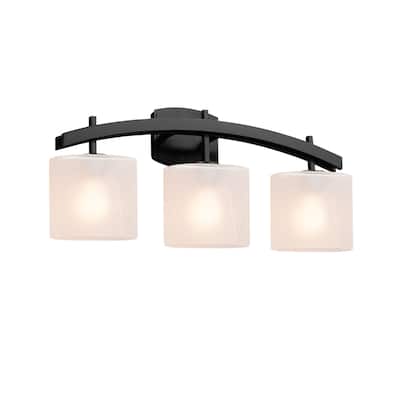 Justice Design Fusion Archway 3-light Matte Black Bath Bar, Frosted Crackle Oval Shade