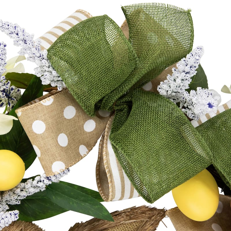 Bunny and Bows Floral Easter Wreath - 22" - Green and Beige - Unlit