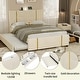 preview thumbnail 3 of 16, Queen Size Upholstered Bed w/ Trundle Bed & 2 Drawers,Modern Platform Bed w/ Gold Decoration, Night Light & USB Charger, Beige